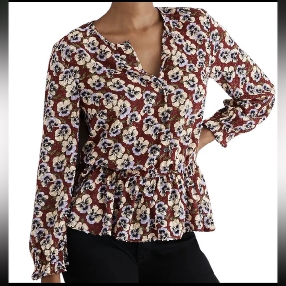 Madewell Tops - Madewell Semi Sheer Ruffle Hem Top in viola Peplum Long Sleeve Blouse Sz L